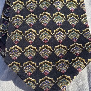 Dior Black Tie with Gold, Blue & Pink Motif